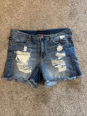 Rock & Republic Distressed Dark Blue Denim Cutoff Shorts